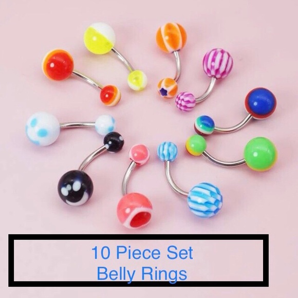 Trendy boutique Jewelry - 10 Piece 16g Stainless Steel Bead Decor Navel Belly Rings NWT